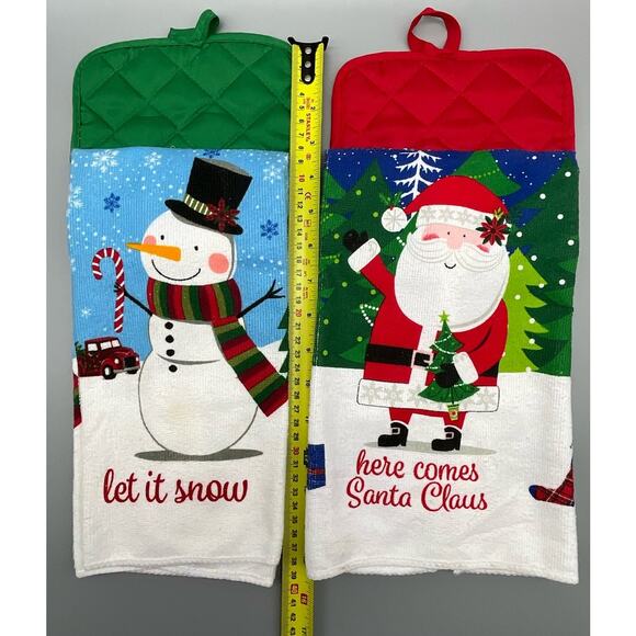 2 Homemade Holiday Christmas Handing Dish Kitchen Towels with Bell and Hot Pad - Picture 6 of 7